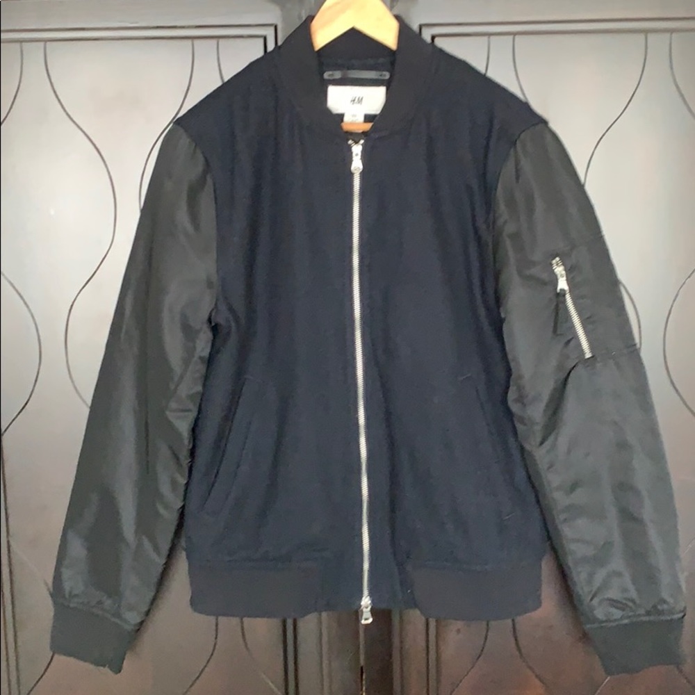 H&M MA-1 Bomber Jacket Blue with Black Sleeves